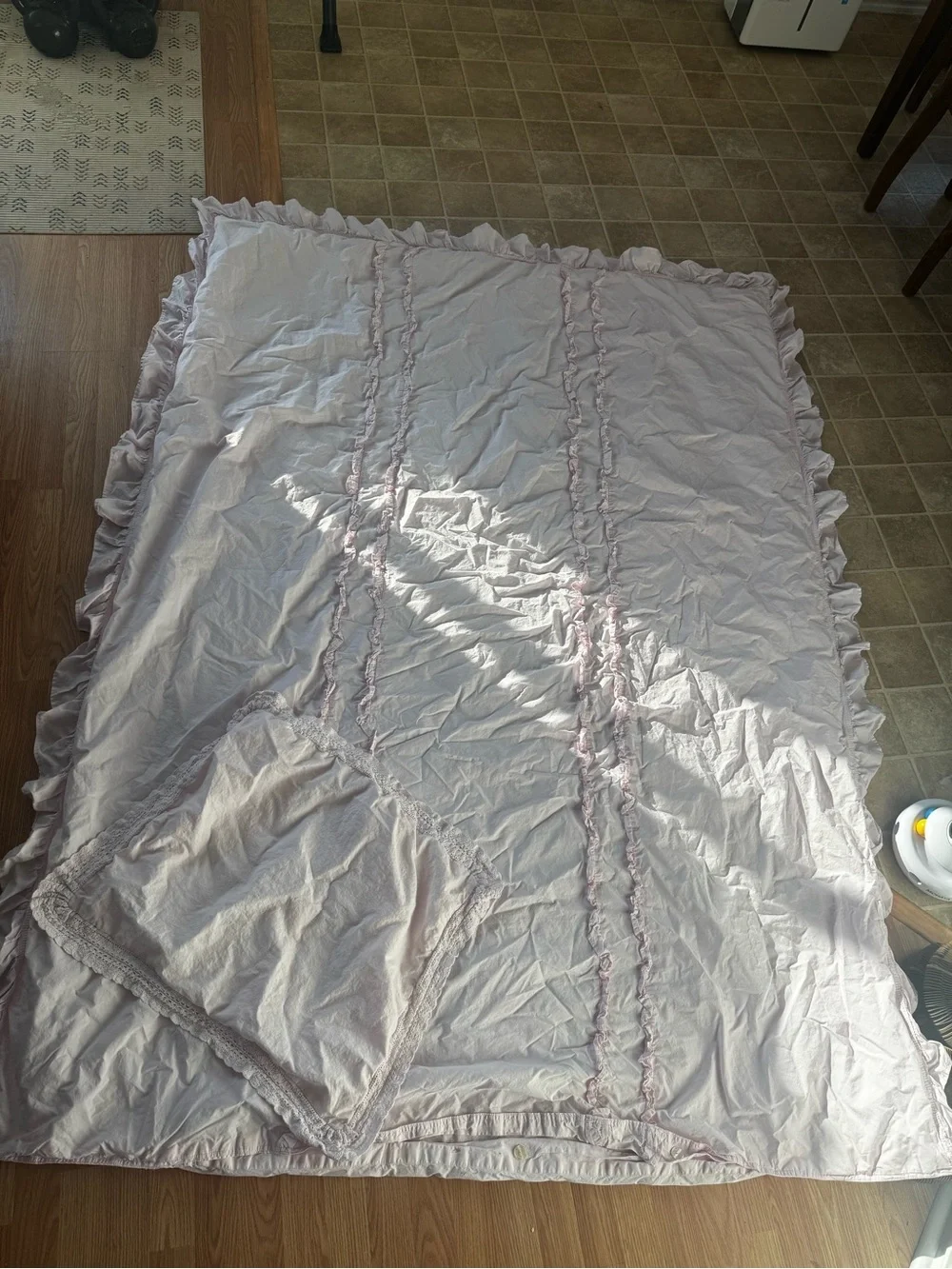 Simply shabby chic 100% cotton twin ruffle pink duvet cover and lace pillowcase